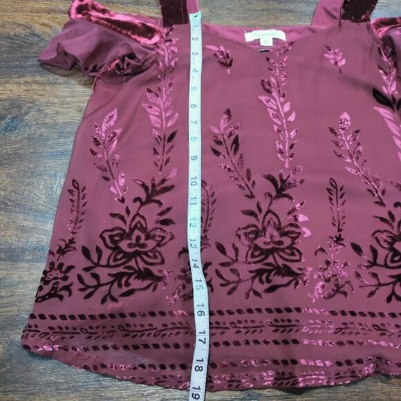 Francesca's Whimsy Boho Floral Velvet Cold Shoulder Tank Top Women's Size XS - Picture 11 of 12